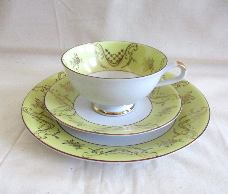 Creidlitz Yellow Tea Cup. Saucer and Plate/Bavarian China/Dessert Set/Luncheon Set/Vintage image 1