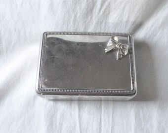 Small Silver Jewelry Box and White Jewelry/Blue Lining/Mirror/Vintage5 1/4