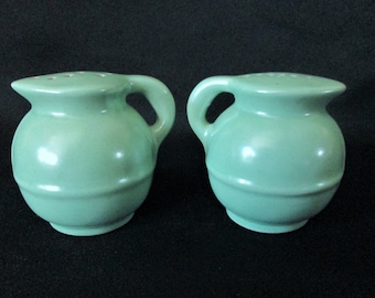 Little Pitcher Salt and Pepper Shakers/Teal Blue Ceramic/Vintage
