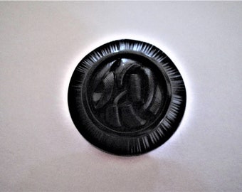 Black Glass Faux Fabric Antique Button