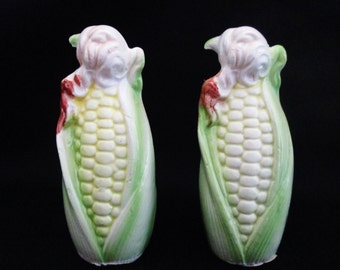 Ceramic Ear of Corn Vintage Salt and Pepper Shakers 5" tall