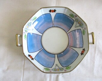 Small Octagonal Bowl/2 Handled/Meito China Japan/Vintage/Hand Painted