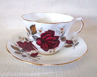 Royal Dover English Bone China Red Rose Cup and Saucer, Vintage