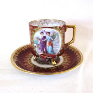 Mitterteich Bavaria Demitasse China Cup and Saucer, Painted Figurine Decoration, Vintage