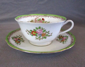 Chikaramachi Hand Painted Floral Pattern Tea Cup and Saucer Noritake Made in Japan