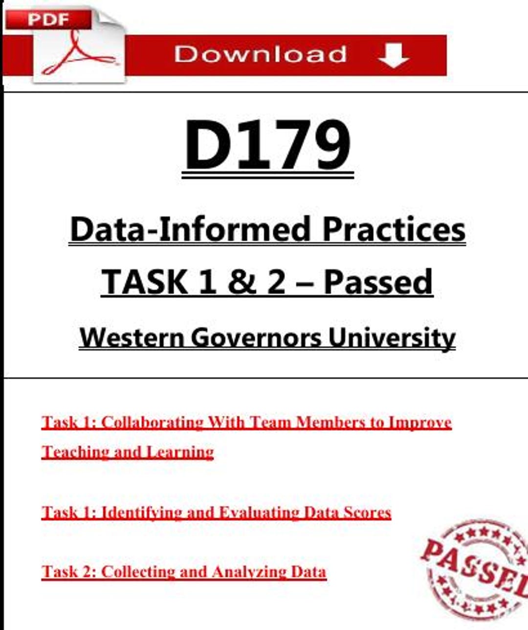 D179 Data-informed Practices TASK 1 & 2 – Passed Western Governors ...
