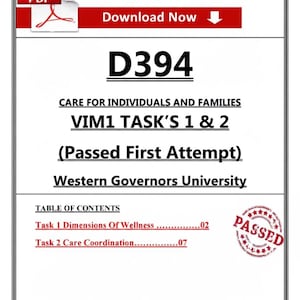 D394 VIM1 Tasks 1 & 2 Passed Guide (WGU, 2026) – Care for Individuals and Families – PDF