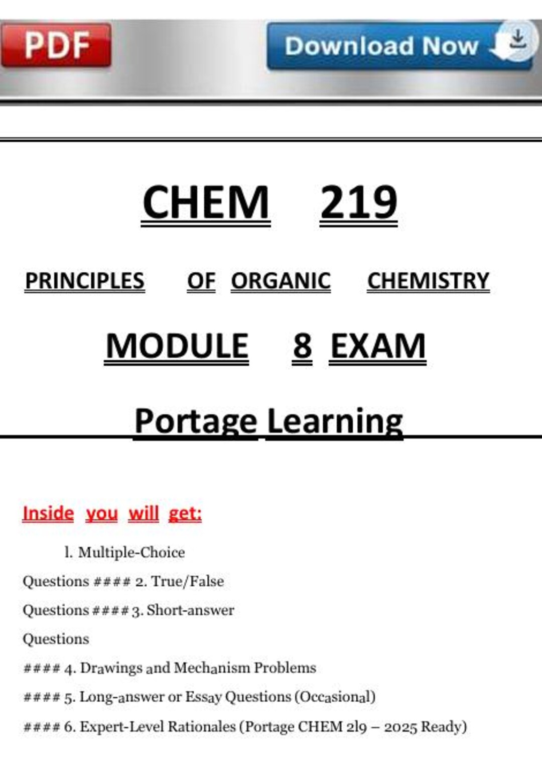 Orgo Module 8 Study Guide CHEM 219 Principles of Organic Chemistry – Module 8 Exam Questions ...