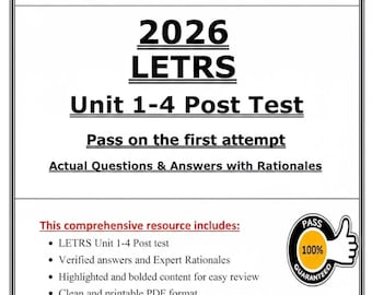 2026 LETRS Unit 1-4 Post Test Study Guide | Verified Answers (Digital PDF Download)