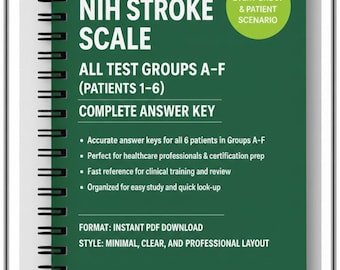 2026 NIH Stroke Scale Answer Key | Groups A–F (Patients 1–6) | Instant PDF Download