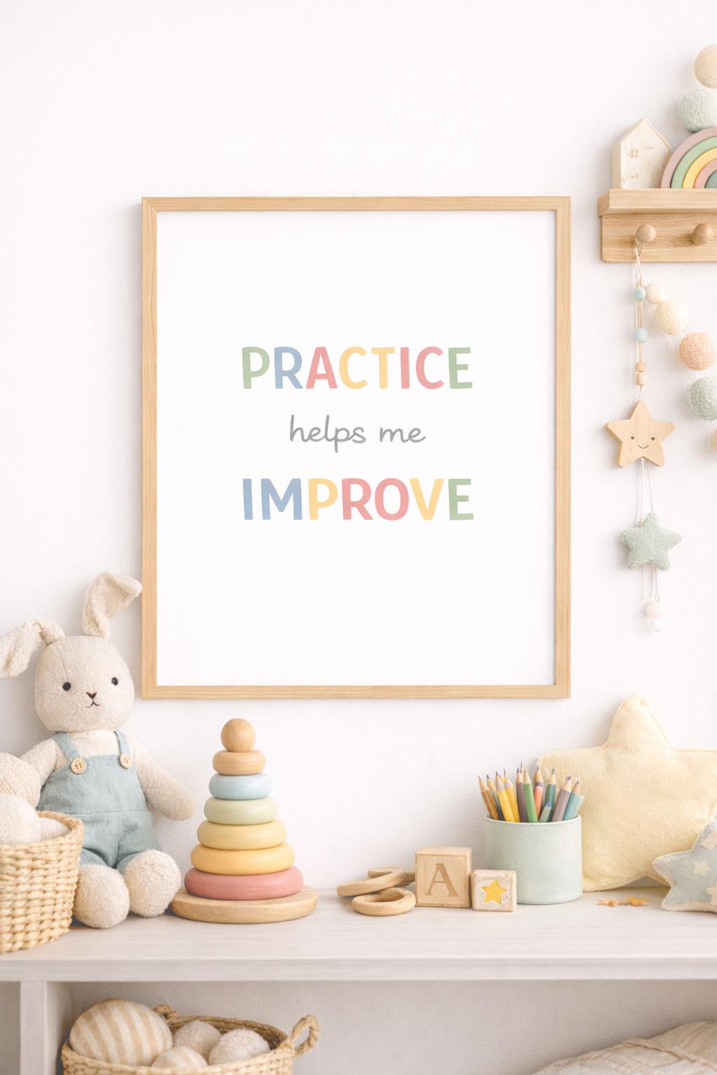 Growth Mindset Poster, Practice Helps Me Improve, Kids Classroom Decor ...