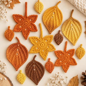 Paquete de patrones de hojas a crochet en PDF / 3 patrones de hojas de otoño / Guirnalda de otoño, hojas realistas / Ideal para principiantes