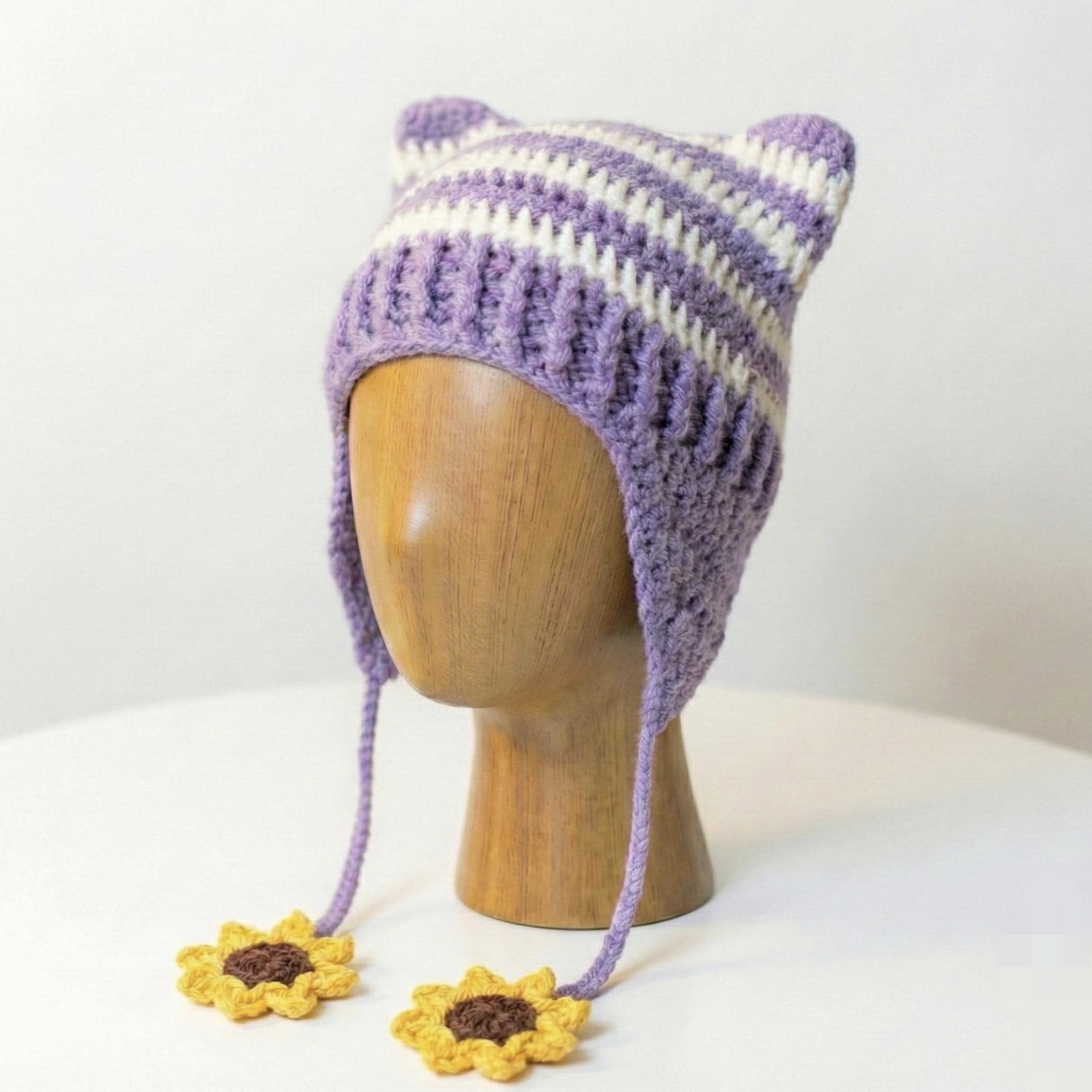 Cat Ear Flap Hat with Sunflowers