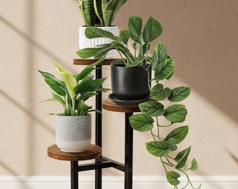 3 Tier Plant Stand Indoor Outdoor Metal Wood Shelf