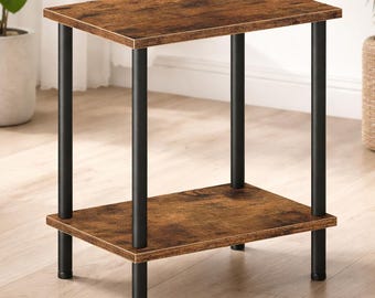 Industrial Rustic Side Table with Storage Shelf