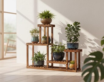 Wood Plant Stand Indoor Multi Tier Plant Shelf Rack
