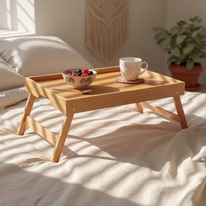 Pack of 2 Bamboo Bed Tray Tables, Foldable Breakfast & Laptop Set