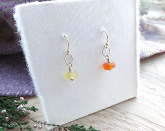 Uranium Sea Glass Gold Earrings, Seaham & Scottish Coast