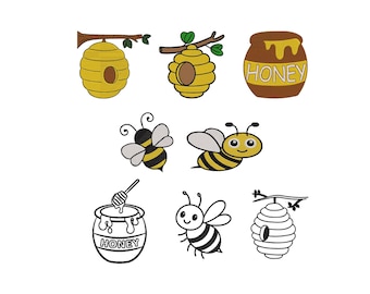 Set Mini Bee Embroidery, Mini Flying Bee Embroidery Design, Bee Machine Embroidery, Cute Bee Embroidery, Honey jar, Applique Design, 6 Sizes