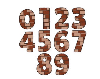 Red Brick Styled Numbers Embroidery, Numbers Embroidery, Machine Embroidery Design files, Bricks Embroidery, Counting Embroidery, 6 Sizes