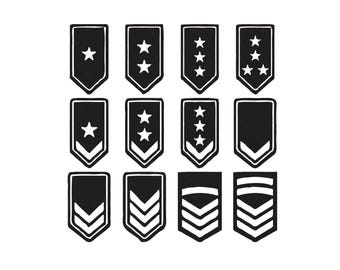 US Military Rank Symbol Embroidery Design, US Army Ranks Embroidery, Chevrons, Stripes, and Stars Ranks Machine Embroidery Files, 6 Sizes