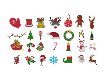 Paquete de bordado navideño, conjunto navideño, mini bordado de Papá Noel, elementos navideños, iconos navideños, 6 tamaños
