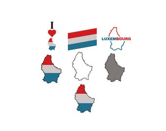 Bordado de la bandera de Luxemburgo, diseño de bordado del mapa de Luxemburgo, Amo Luxemburgo, bordado del contorno del mapa, bordado a máquina de mini mapa, tamaño 8