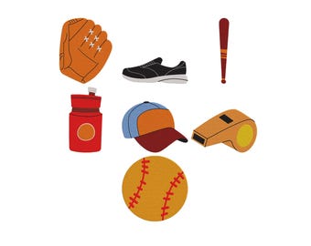Baseball Set Embroidery Design, Baseball Set Embroidery, Sports Embroidery Files, Machine Embroidery, 6 Sizes  Digital Download