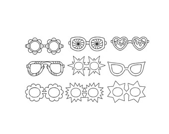 Glasses Embroidery Design, Retro Sunglasses Applique, Cat Eye Embroidery, Heart, Round & Vintage Frames, Machine Embroidery Files, 6 Sizes