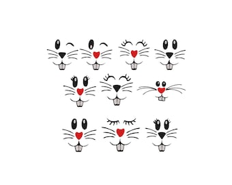 Bordado de caras de conejito, bordado de caras de conejito, archivos de bordado de caras, diseño de bordado a máquina, 6 tamaños