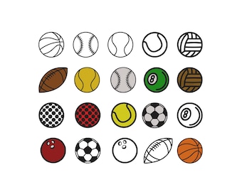Bordado de pelotas deportivas, diseño de bordado de pelotas, bordado de arte lineal de pelotas deportivas, diseño de bordado a máquina, bordado para amantes del deporte (6 tamaños)