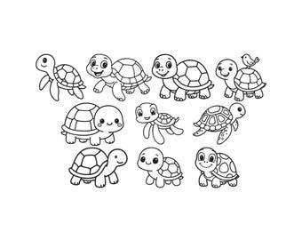 Lindo diseño de bordado de tortuga, diseño de bordado de animales, mini bordado de tortuga, bordado de arte lineal de tortuga, bordado a máquina, 6 tamaños