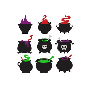 Borduurwerk van heksen-gifketels, borduurwerk van een liefdesdrankketel, Halloween heksenbrouwsel ontwerp, magische pot, borduurwerk van een kookpot, 7 maten