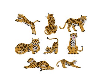 Bengal Tiger Embroidery, tiger Bundle Embroidery Files,  Animal Embroidery Files, Machine Embroidery Design, Cute Tiger Embroidery, 6 Sizes