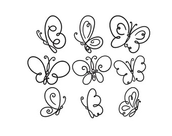 Fjärilsbroderidesign, Siluettfjärilsbroderi, Fjärilskonturbroderi, Trädgårdsbroderi, Tatueringsfjäril, 6 storlekar