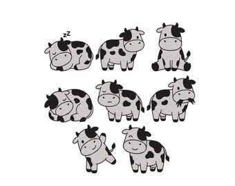 Diseño de bordado de vaca, mini bordado de vaca, diseños de bordado de animales bebés, vaca bebé, archivos de bordado de vaca linda, 8 tamaños, descarga instantánea