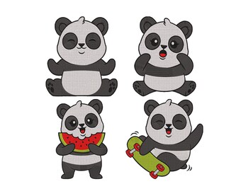 Cute Panda Embroidery, Panda Embroidery Pattern, Panda with Watermelon Embroidery, Funny Panda Embroidery, Panda Bundle Embroidery, 6 Sizes