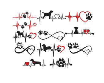 Dog Heartbeat Embroidery, Animal Embroidery Design, Dog Love Embroidery, Dog Paws Design, Dog Heart Embroidery, Machine Embroidery, 6 Sizes