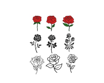 Diseño de bordado de rosas, mini diseño de bordado de rosas, diseños de bordado de flores, apliques de flores rojas, paquete de flores de 6 tamaños