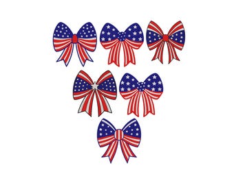 Patriotic Bow Embroidery Design, American Flag Bow Embroidery, USA Bow Embroidery, 4th Of July Embroidery File, Machine Embroidery, 6 Sizes