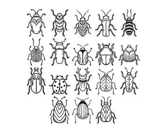 Bordado de insectos folclóricos, bordado de insectos de jardín, bordado de contorno de escarabajos, bordado de paquete de insectos, bordado de insectos vintage, 6 tamaños