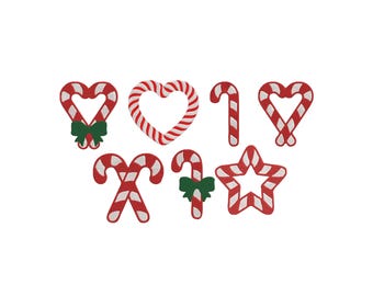 Diseño de bordado de bastón de caramelo, puntada de bastón de caramelo, mini bastón de caramelo, diseño de dulces navideños, diseño de bordado de dulces, conjunto de bastones de caramelo