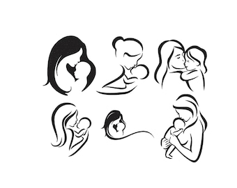 Diseño de bordado para mamá, diseño de bordado para el Día de la Madre, diseño de bordado para mamá con un bebé, dibujo lineal para mamá, diseño de bordado para recién nacido, 6 tamaños