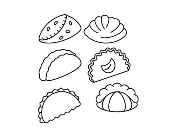 Delicious Empanada Embroidery, Baked Empanada line art Embroidery, Baked Pi Pian Empanada, Food Embroidery Machine Design Files, 6 Sizes