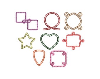 Bordado de cuerda, diseño de bordado con marco de cuerda, bordado de monograma de cuerda, bordado occidental, diseño de bordado a máquina, arte lineal de cuerda, 6 tamaños