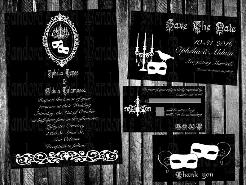 Save the Date Masquerade Halloween Wedding Invitation Set and Thank You Digital File Kit printable RSVP