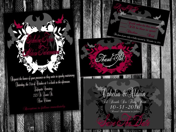 Spooky Bats Gothic Halloween Wedding Invitation Save The Etsy