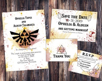 Retro Gamer inspired Wedding Invitation, Save the Date, RSVP, and Thank You Digital File Kit Printable watercolor 8 bit