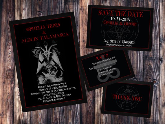 Baphomet Satanic Gothic Halloween Wedding Invitation Save The Etsy