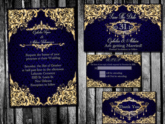 Royal Blue And Gold Wedding Invitations 2